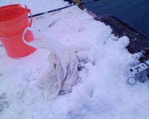 雪の山から出てきたゴミ 雪の山から出てきたゴミ